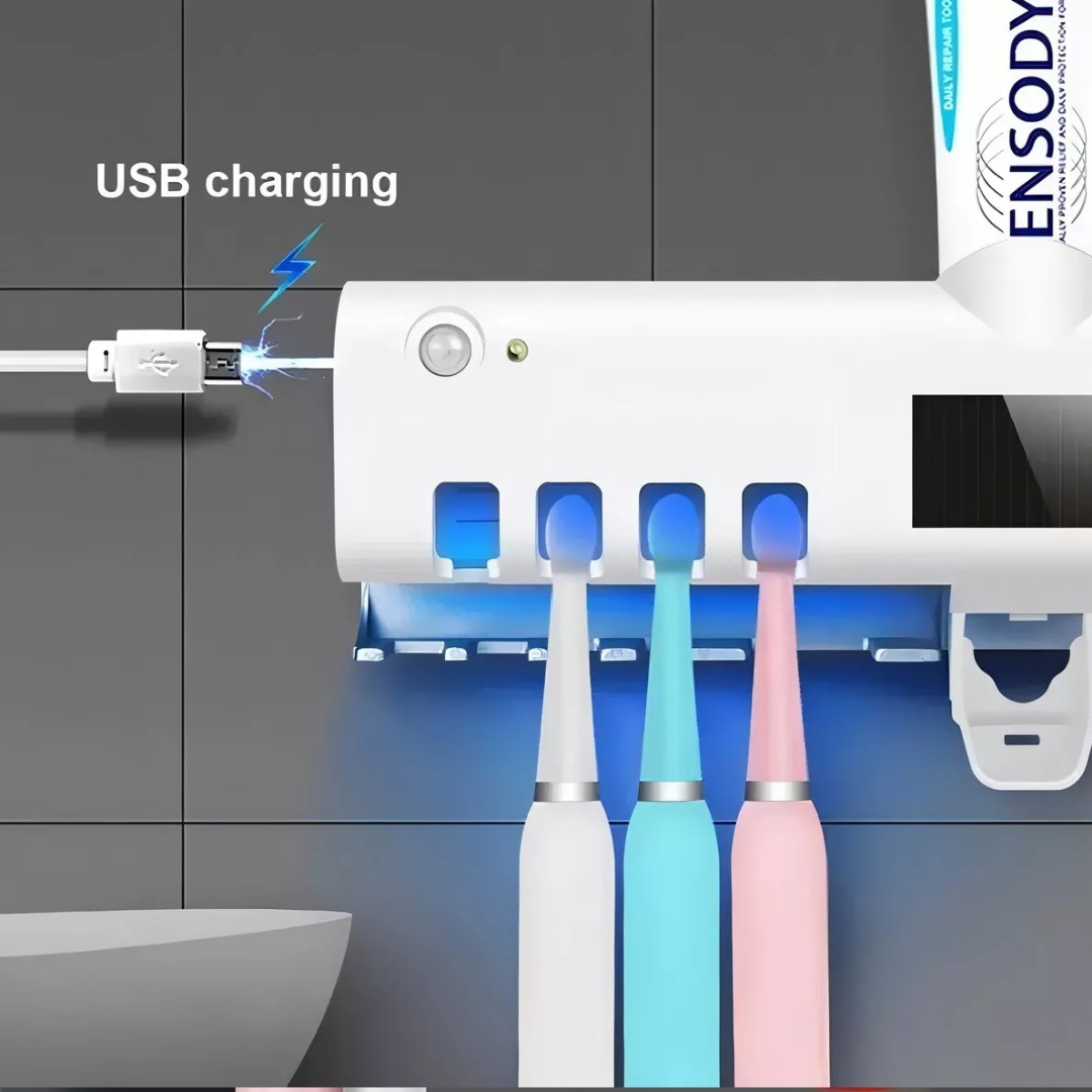 Dispensador Crema Dental + Soporte Esterilizador De Cepillos